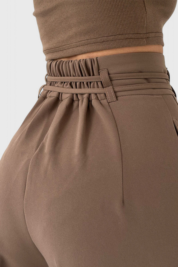 High Waisted Wide Leg Trousers with Cord Detail for Women