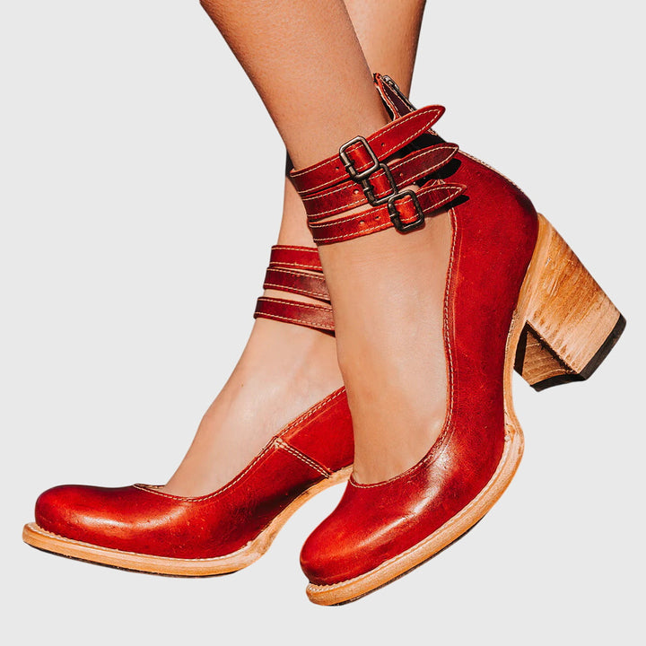 Women's Cutout Ankle Boots with Buckle Straps and Block Heel