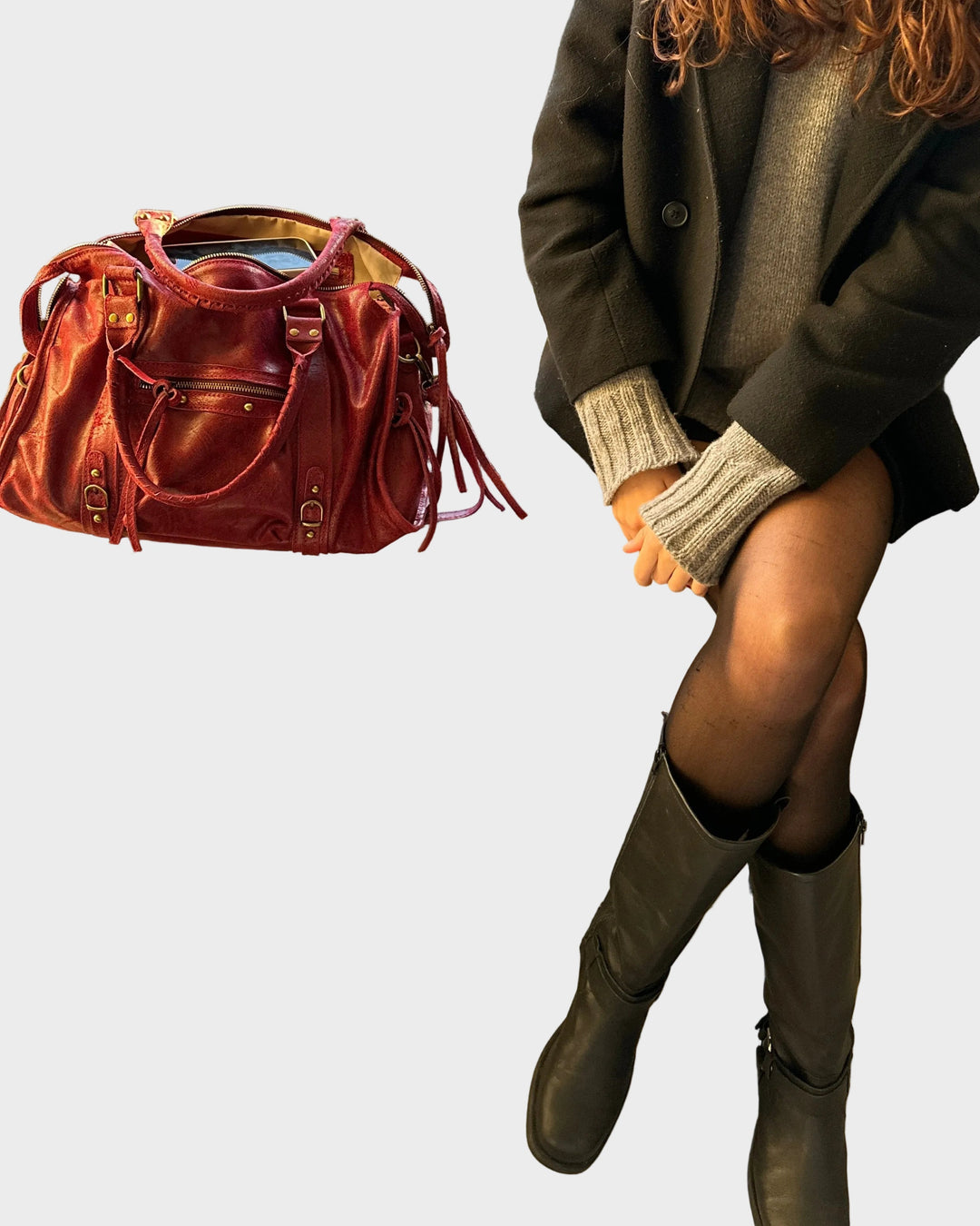 Cherry Red Leather Tote Bag - Italian Genuine Leather Laptop Work Bag