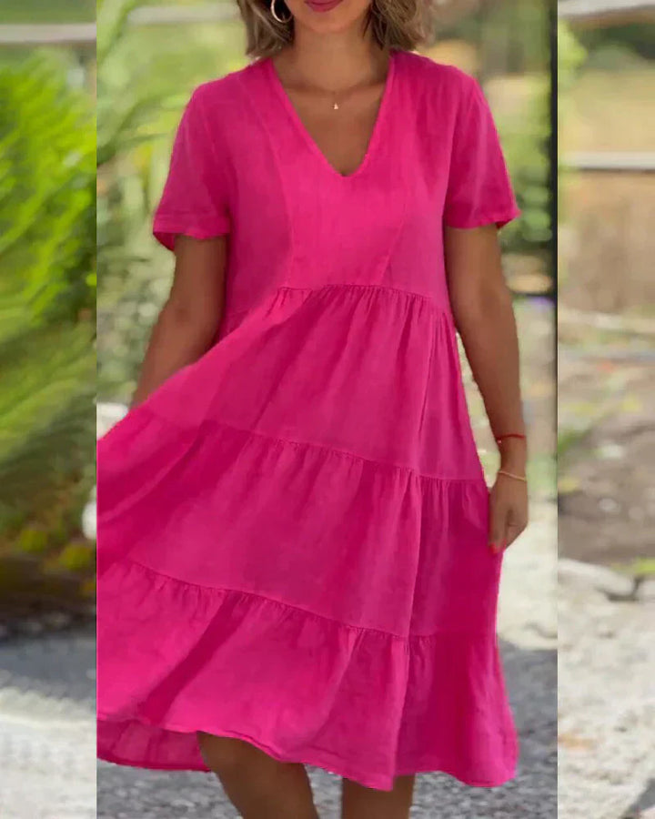 Casual Summer V-Neck Dress | Effortless Short Sleeve Midi