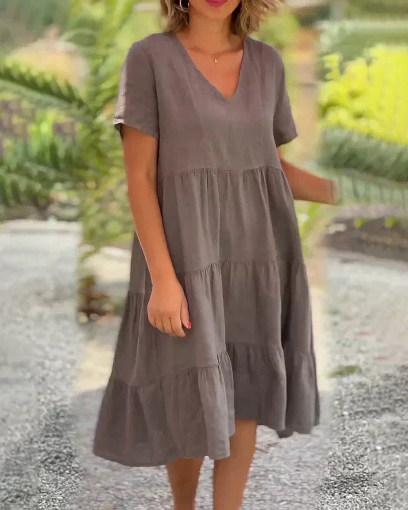 Casual Summer V-Neck Dress | Effortless Short Sleeve Midi