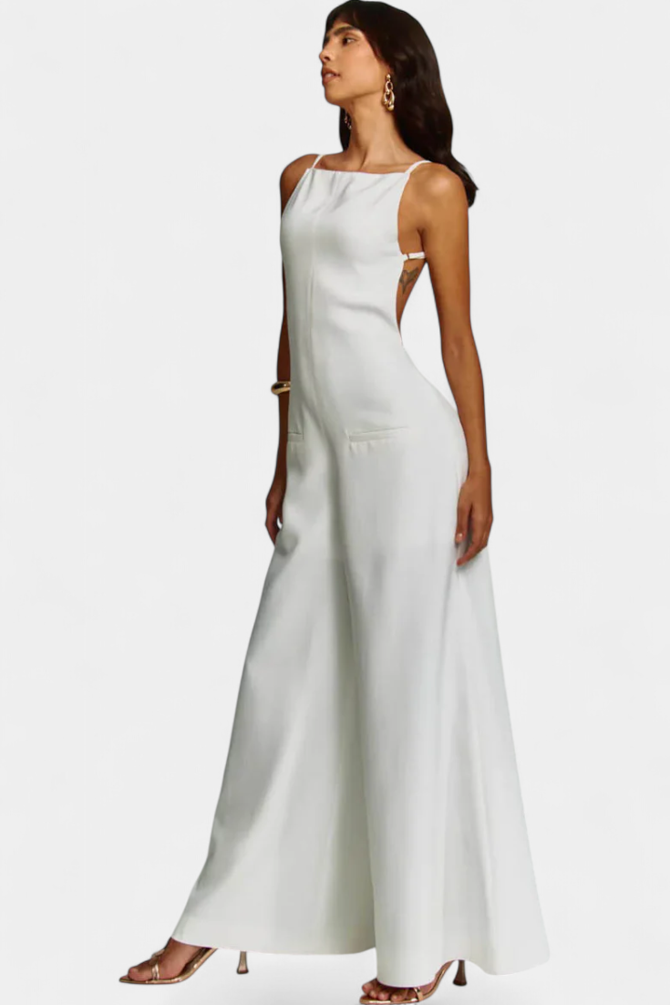 Wide Leg Halter Jumpsuit - Elegant Ramie Summer Outfit