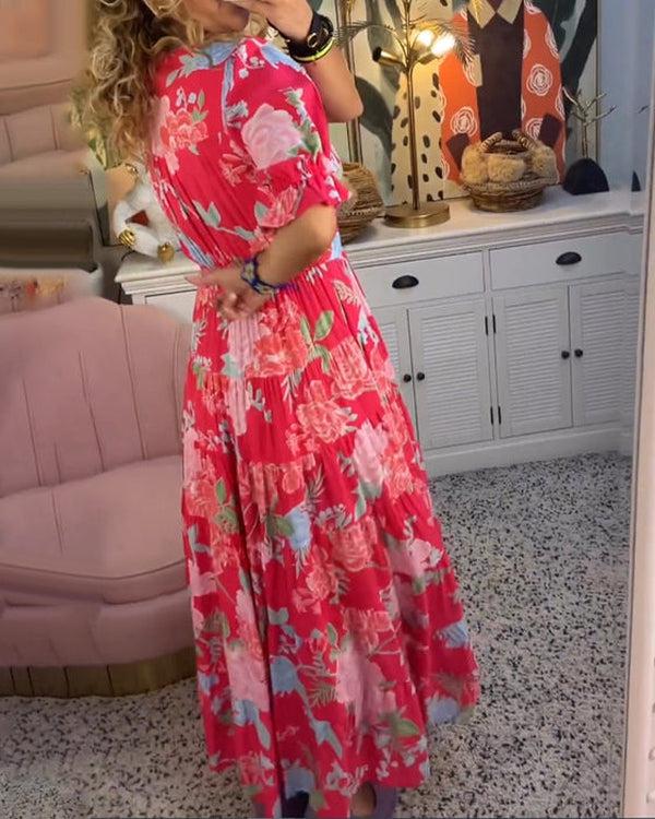 Floral Maxi Dress with V-Neck | Flowing Feminine Silhouette