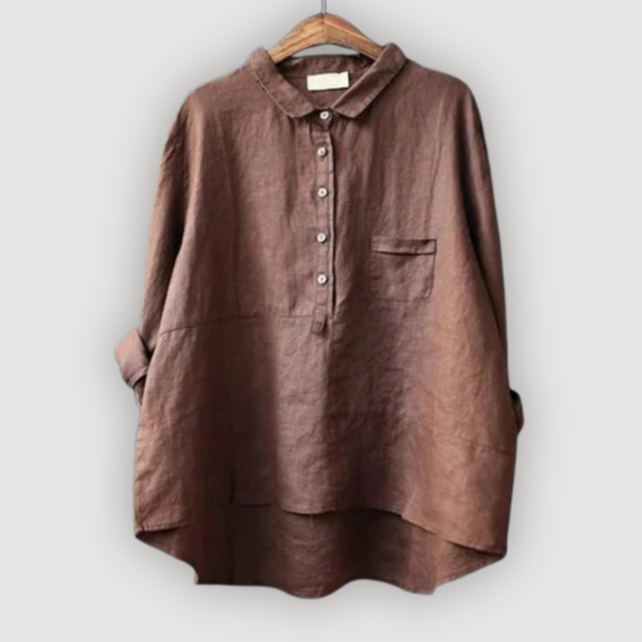 Relaxed Linen Blouse for Women - Button Front Casual Top