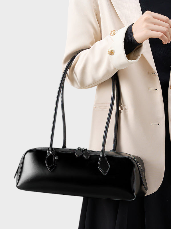Leather Shoulder Bag for Women - Structured Cowhide Handbag