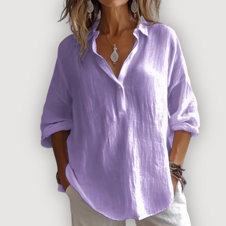 Casual Linen Blouse for Women Half Button Relaxed Fit Top