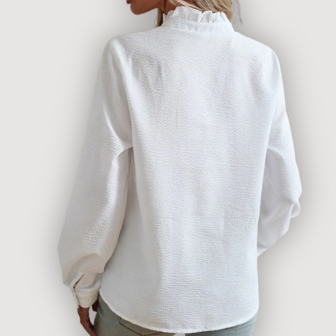 Ruffle Trim Blouse for Women | Striped Button Front Top