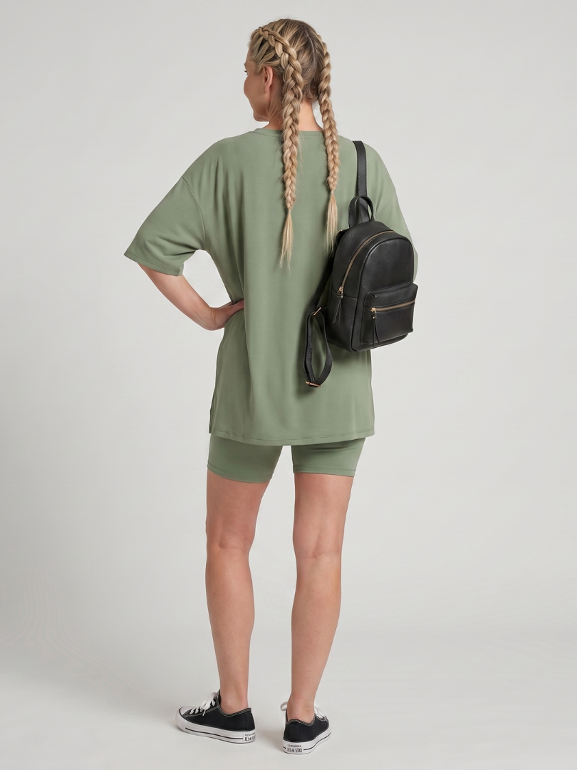 Two Piece Set Crew Neck Top And Biker Shorts Matching Set