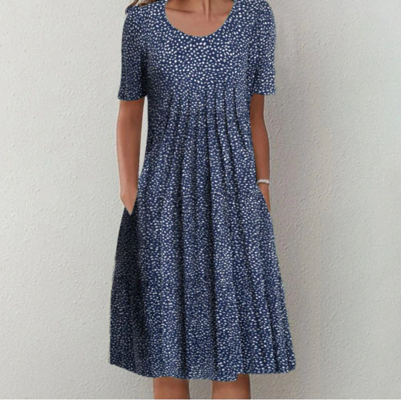 Pleated A-Line Dress with Flattering Fit and Belly Coverage