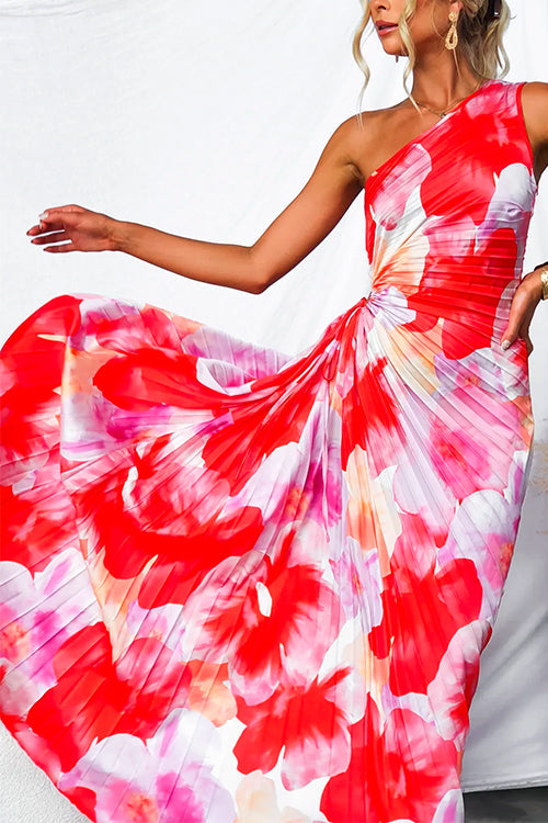 One Shoulder Maxi Dress Pleated Elegant Evening Gown