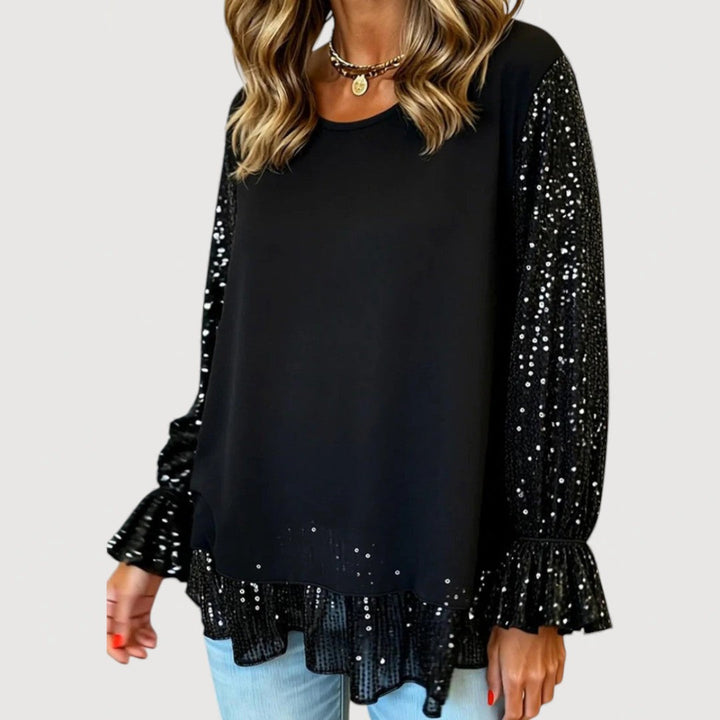 Sequin Blouse for Women - Elegant Long Sleeve Top with Decorative Detail