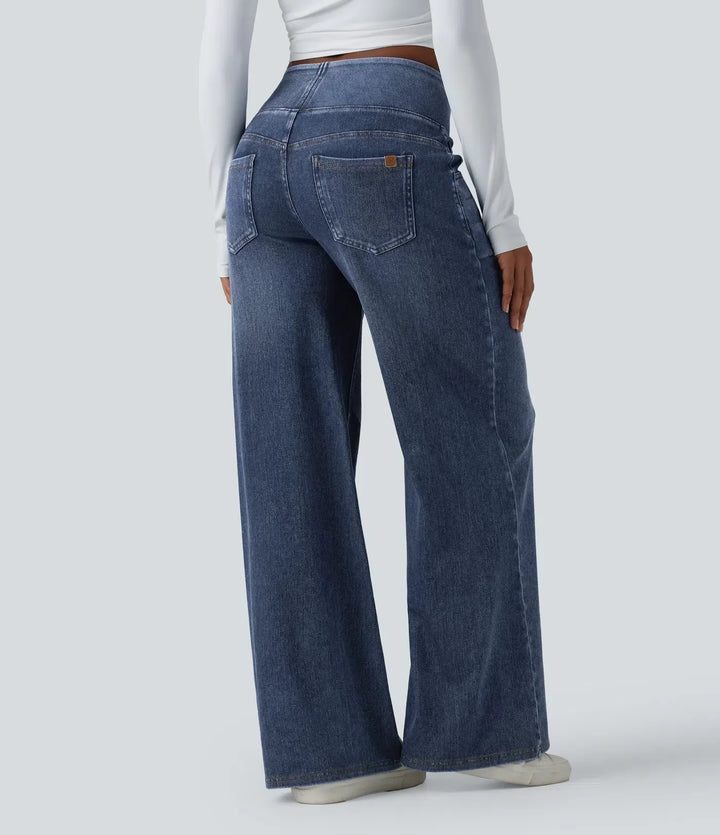 Wide Leg Jeans for Women Mid Rise Baggy Denim with Pockets