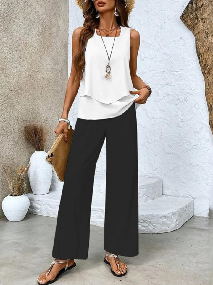 Two Piece Set Women Summer Outfit Sleeveless Top Wide Leg Pants