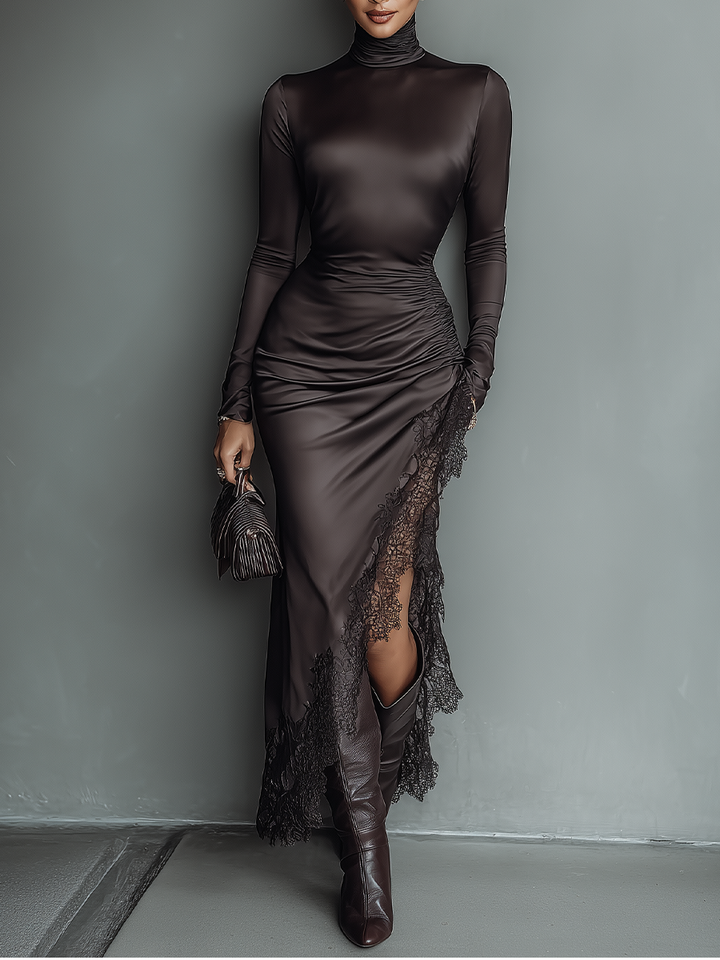 Elegant Maxi Dress with Lace Trim and Irregular Hem