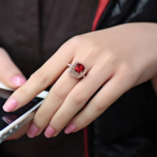 Rose Gold Ruby Ring | Halo Statement Cocktail Ring for Women
