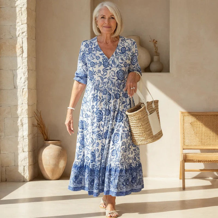 Floral V-Neck Dress for Women | Elegant Midi Dress