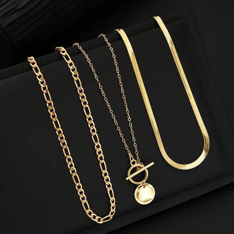 Layered Gold Coin Necklace - Textured Statement Pendant Jewelry