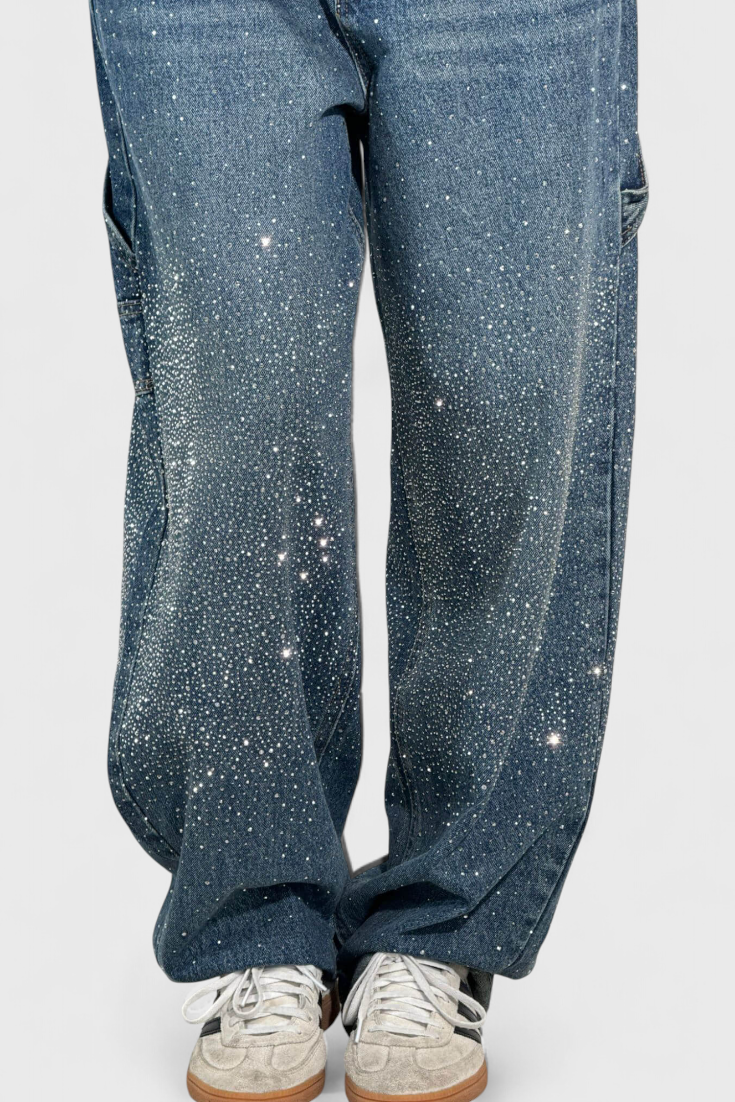 Cargo Balloon Jeans with Rhinestone Embellishments for Women