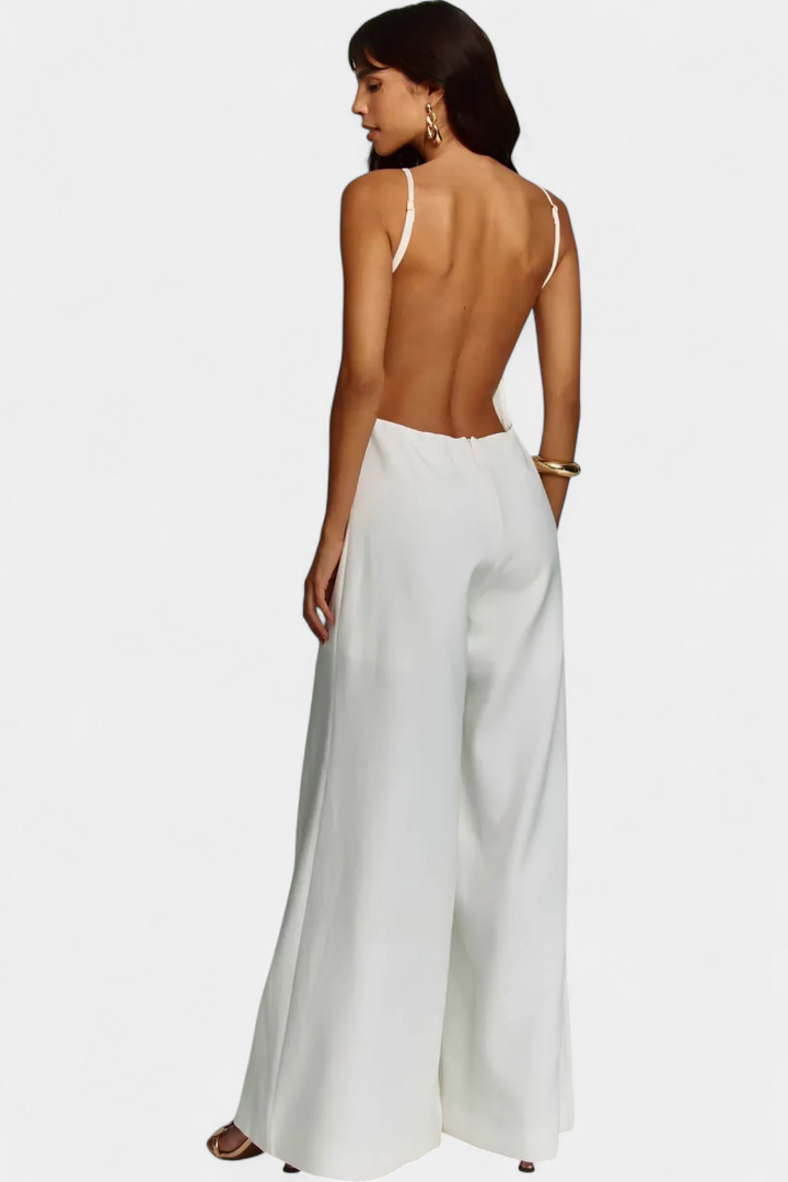 Wide Leg Halter Jumpsuit - Elegant Ramie Summer Outfit