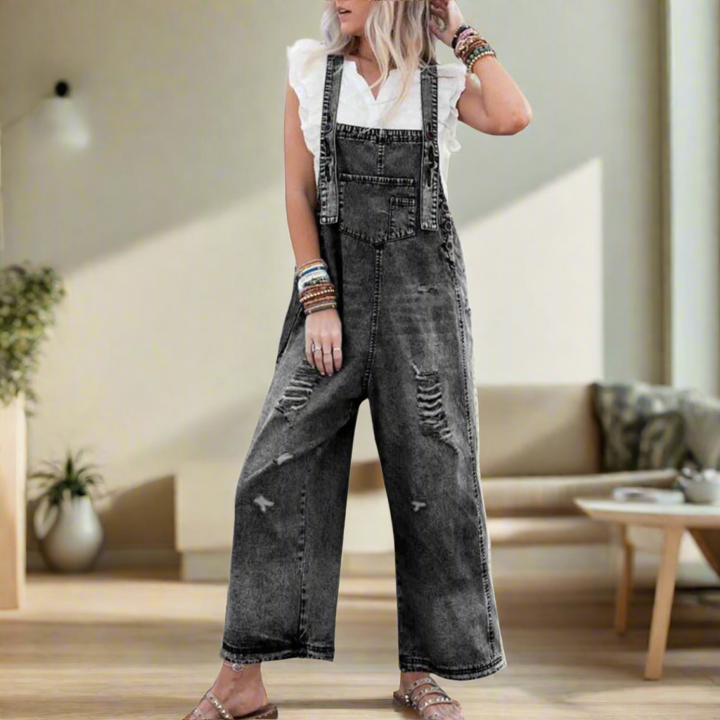 Vintage Wash Adjustable Jumpsuit for Women