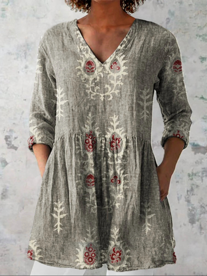 Long V-Neck Blouse for Women - Lightweight Tunic Style Top