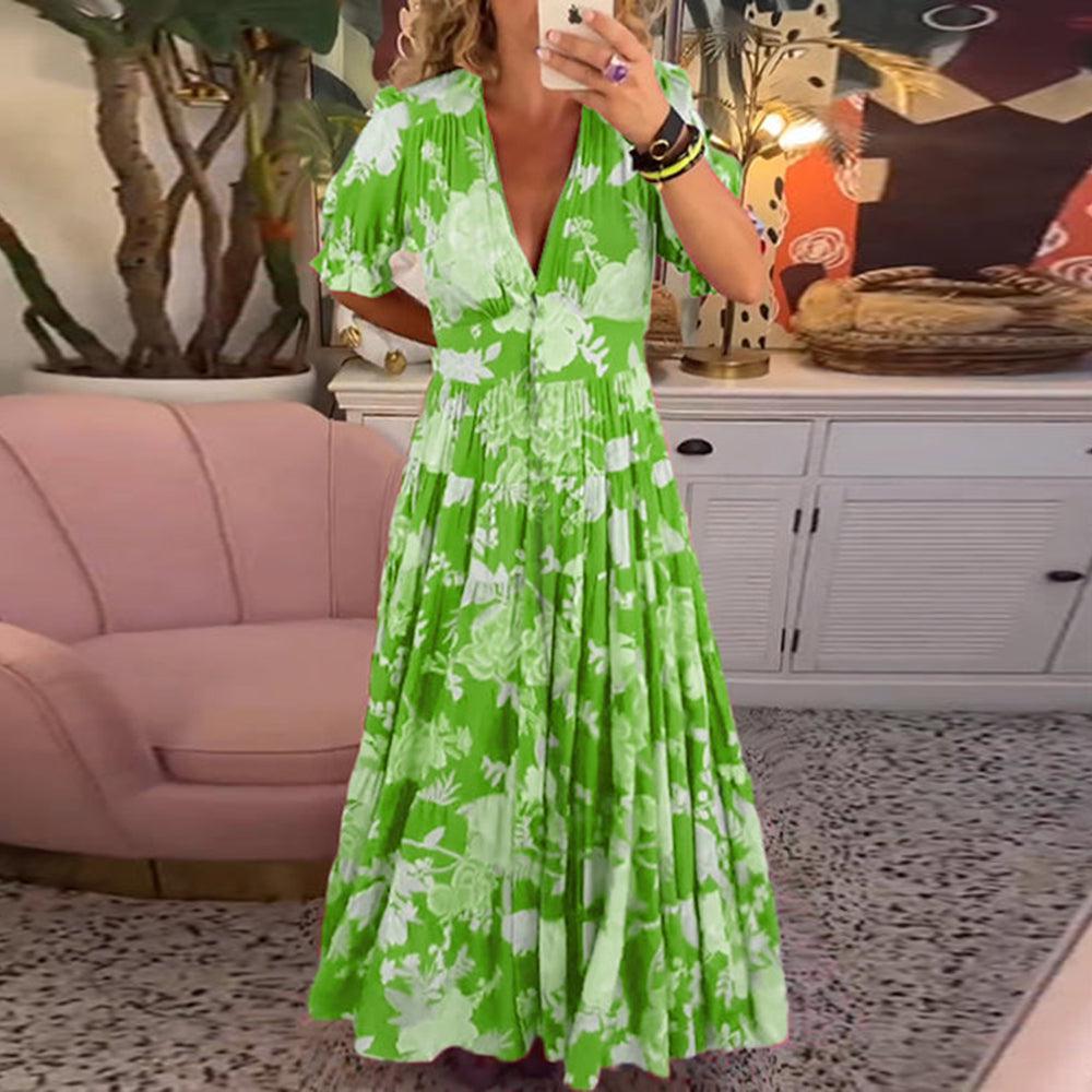 Floral Maxi Dress with V-Neck | Flowing Feminine Silhouette