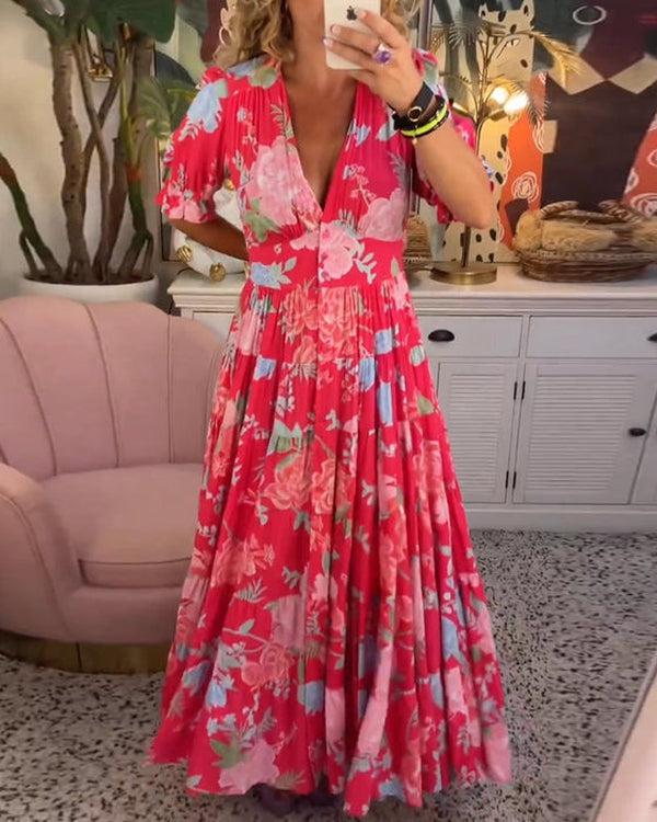 Floral Maxi Dress with V-Neck | Flowing Feminine Silhouette
