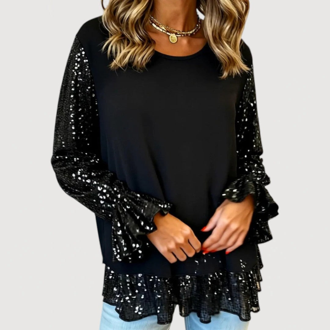 Sequin Blouse for Women - Elegant Long Sleeve Top with Decorative Detail