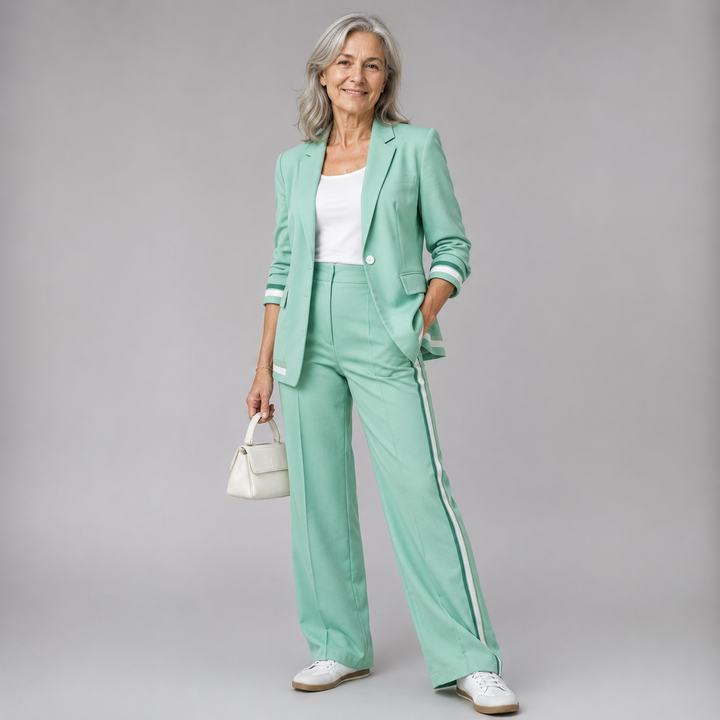 Two Piece Suit Set for Women - Relaxed Blazer & Wide Leg Pants