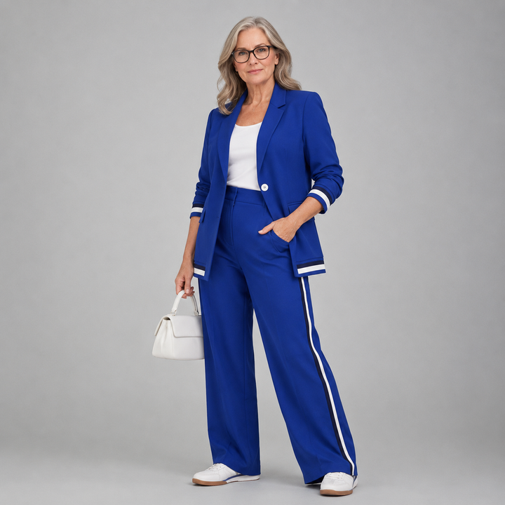 Two Piece Suit Set for Women - Relaxed Blazer & Wide Leg Pants