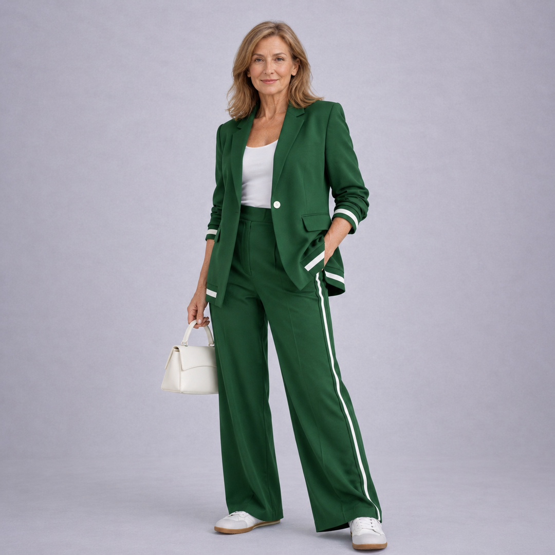 Two Piece Suit Set for Women - Relaxed Blazer & Wide Leg Pants