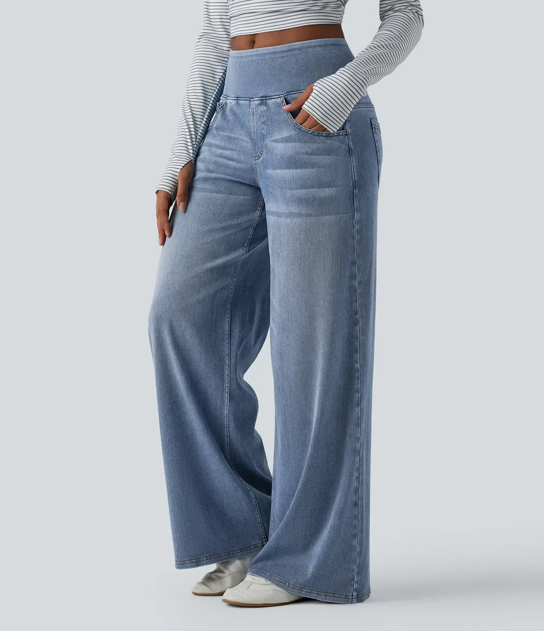 Wide Leg Jeans for Women Mid Rise Baggy Denim with Pockets