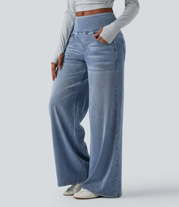 Wide Leg Jeans for Women Mid Rise Baggy Denim with Pockets