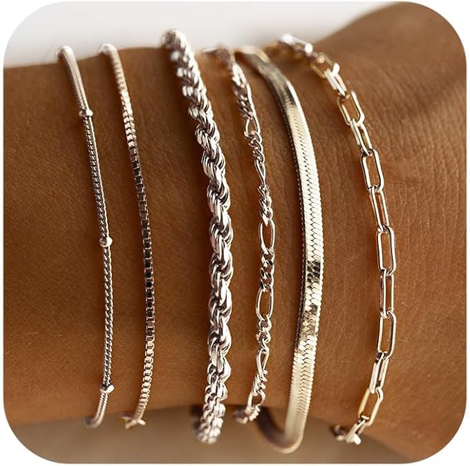 White Gold Bracelet Set - Elegant Stacking Bracelets for Women