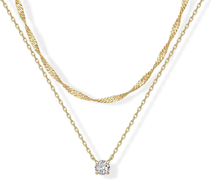Layered Gold Necklace - Delicate Halo Chain Necklace Set