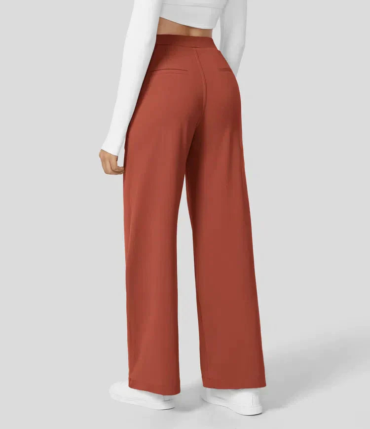 High Rise Stretch Trousers | Comfortable Straight Leg Pants