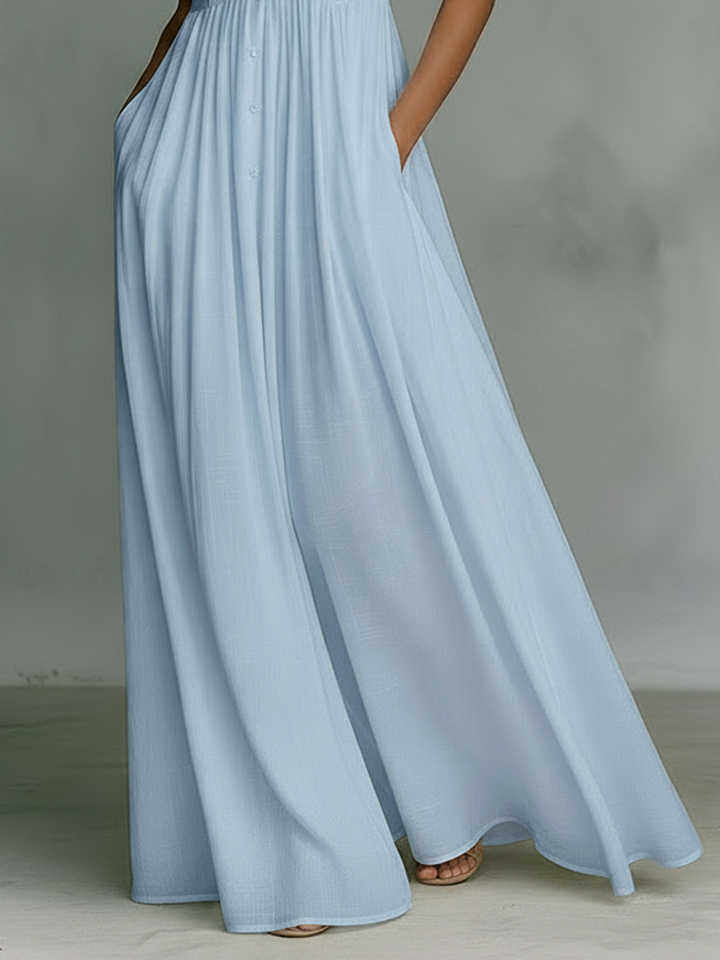 Sleeveless Maxi Dress in Cotton Linen Blend for Women