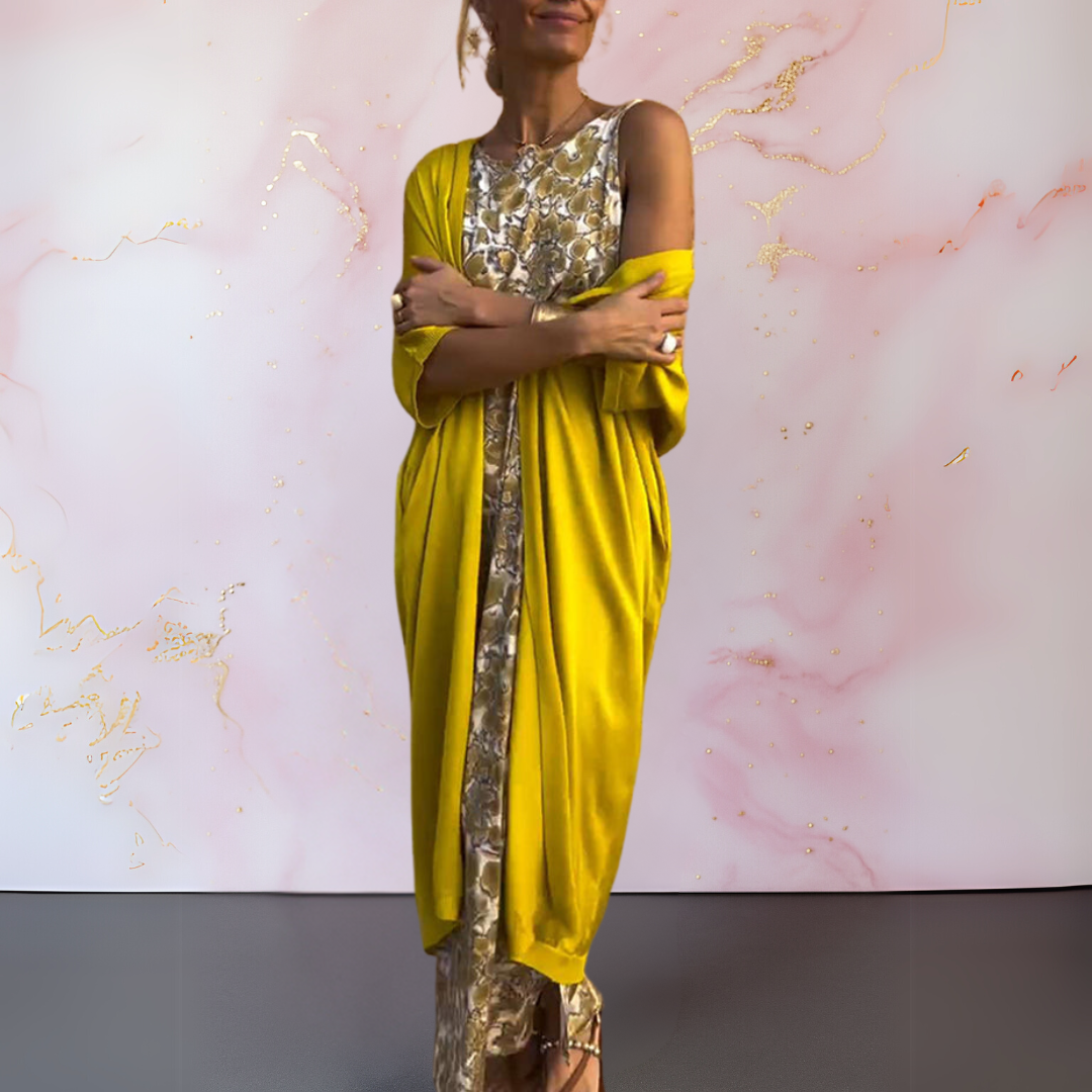 Maxi Dress with Cardigan Set - Elegant Two Piece Outfit