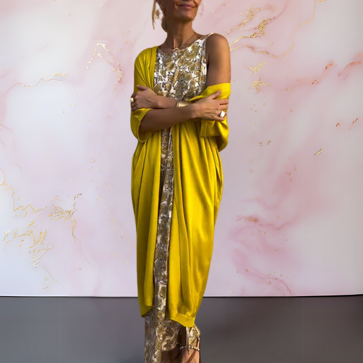 Maxi Dress with Cardigan Set - Elegant Two Piece Outfit