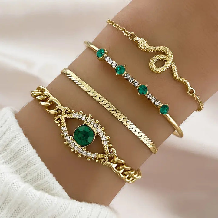 Gold Bracelet Set - Layered Stack Bracelets for Women