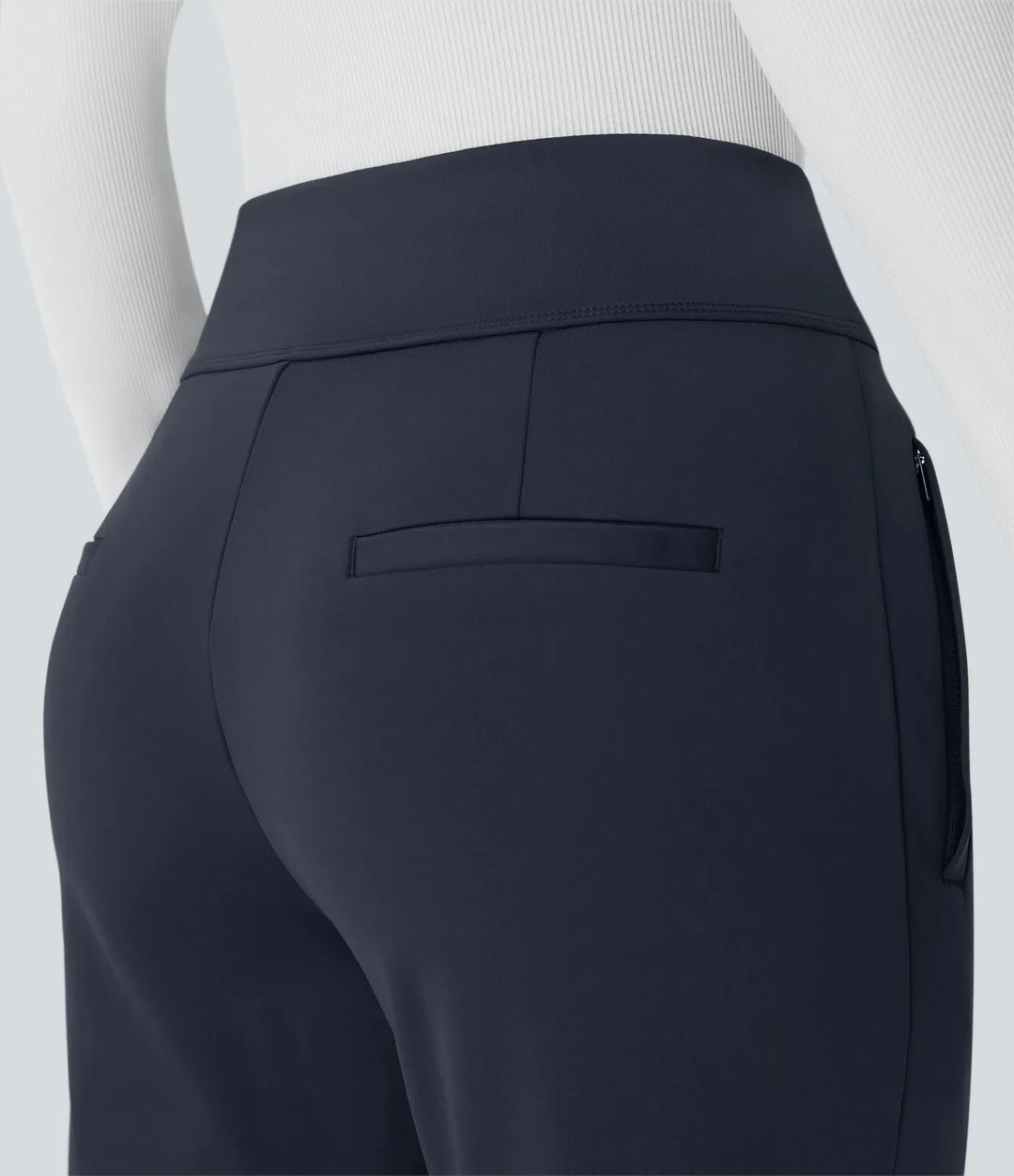 Mid Rise Flare Work Pants with Pockets - Stretch Wrinkle Resistant