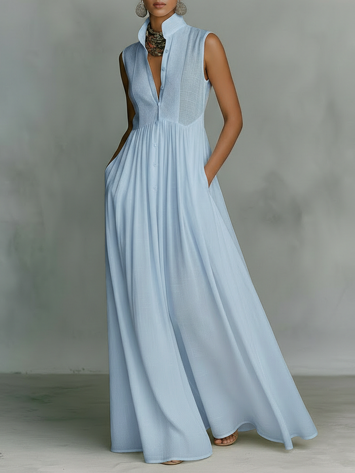 Sleeveless Maxi Dress in Cotton Linen Blend for Women