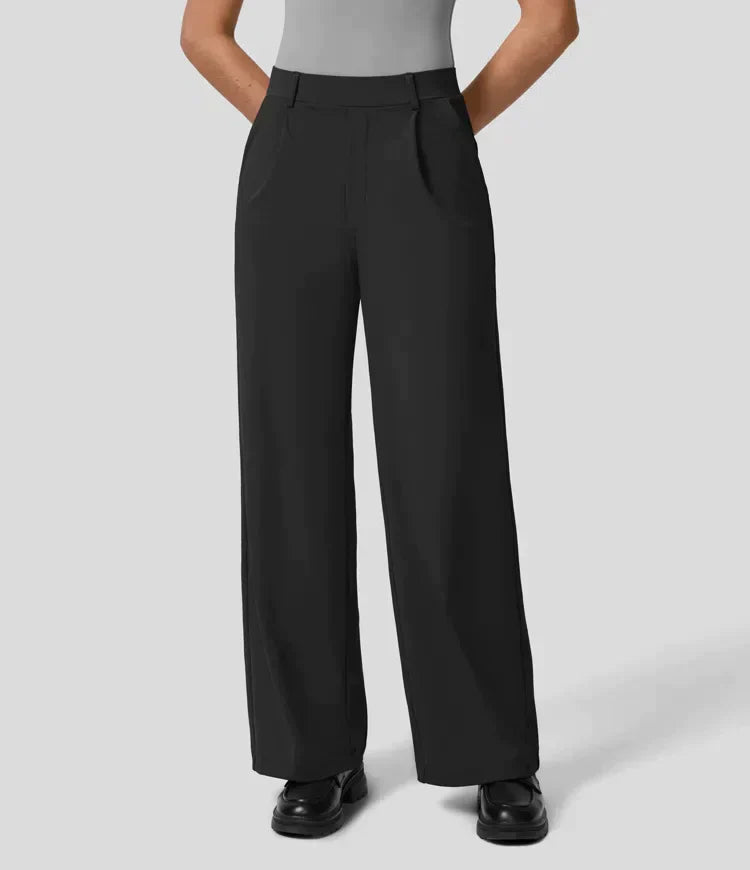 High Rise Stretch Trousers | Comfortable Straight Leg Pants