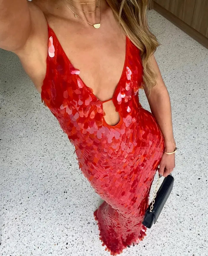 Draped Maxi Dress for Women - Elegant Flowy Summer Dress