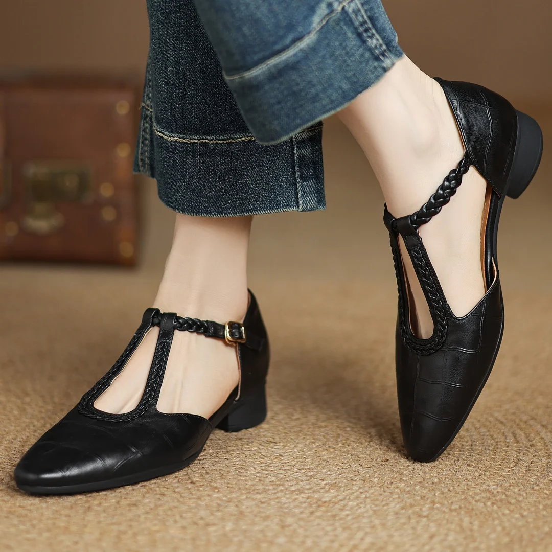 Leather Mary Jane Flats | Classic Ankle Strap Shoes