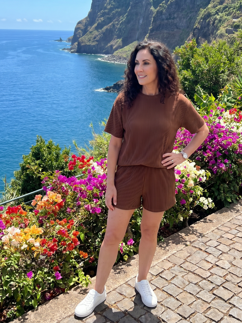 Relaxed Crew Neck Top and Shorts Set for Women