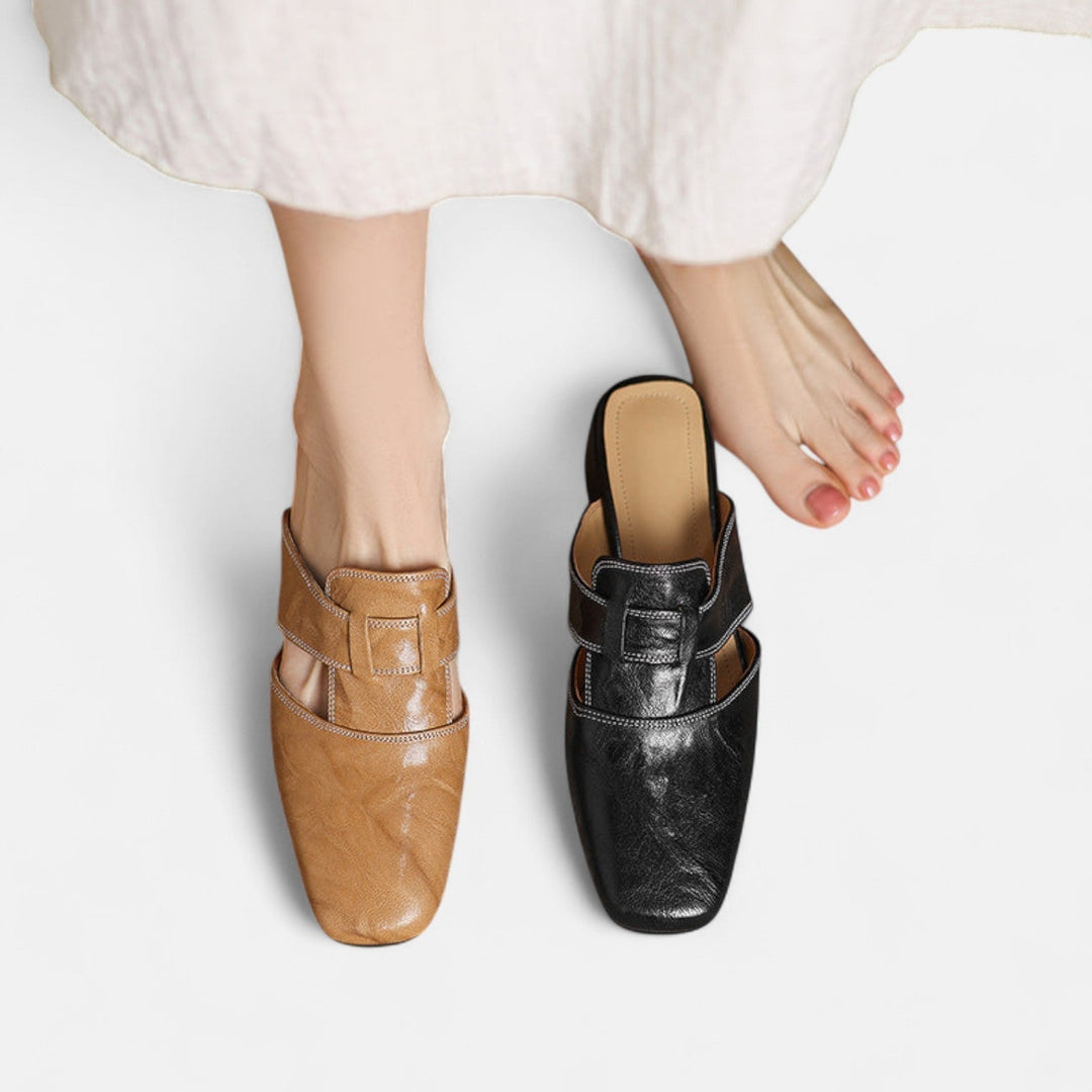 Leather Sandals with Cut-Out Detail and Block Heel