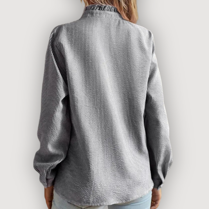 Ruffle Trim Blouse for Women | Striped Button Front Top