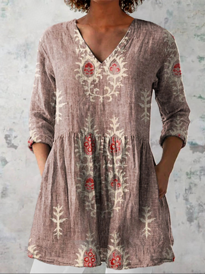 Long V-Neck Blouse for Women - Lightweight Tunic Style Top