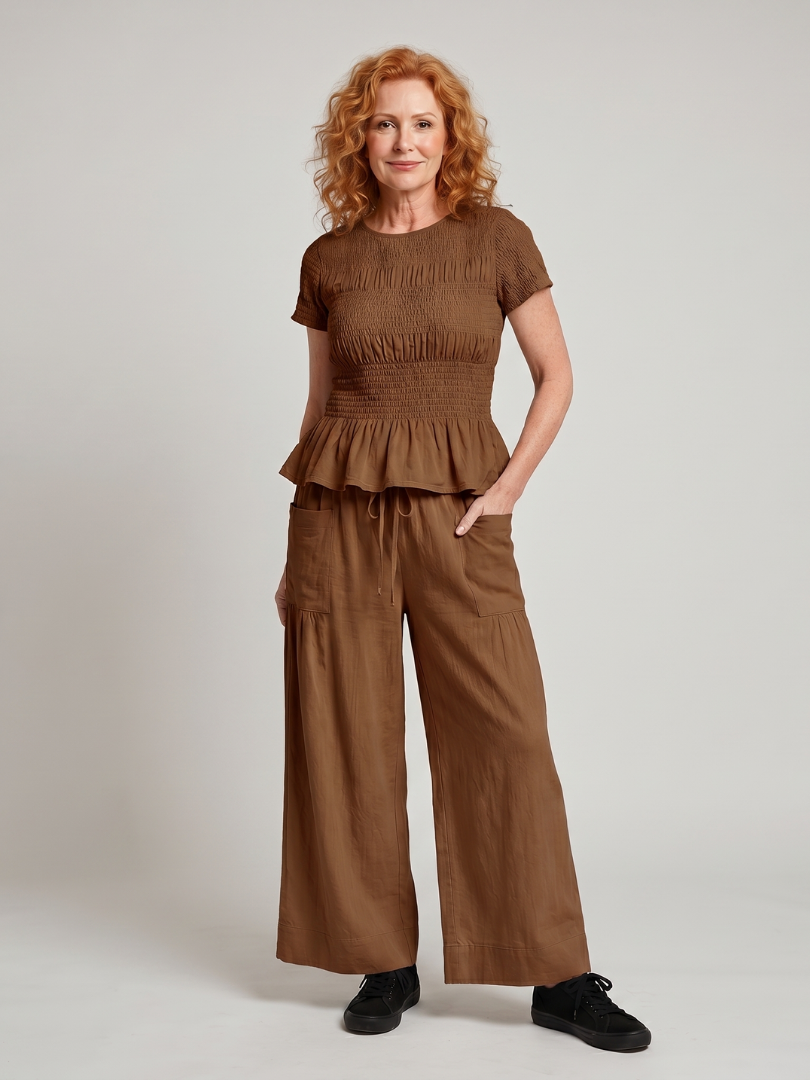 Peplum Top and Wide Leg Pants Set - Two Piece Outfit